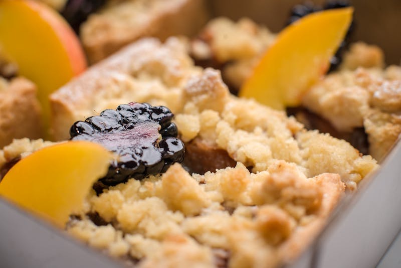 Warm Georgia peach cobbler with ice cream